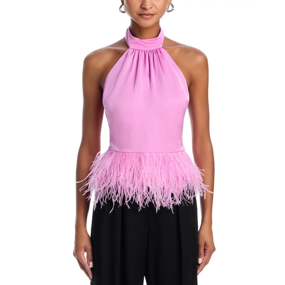 NWT Ramy Brook Feather Trim Halter Top Pink Size XS - Picture 3 of 13